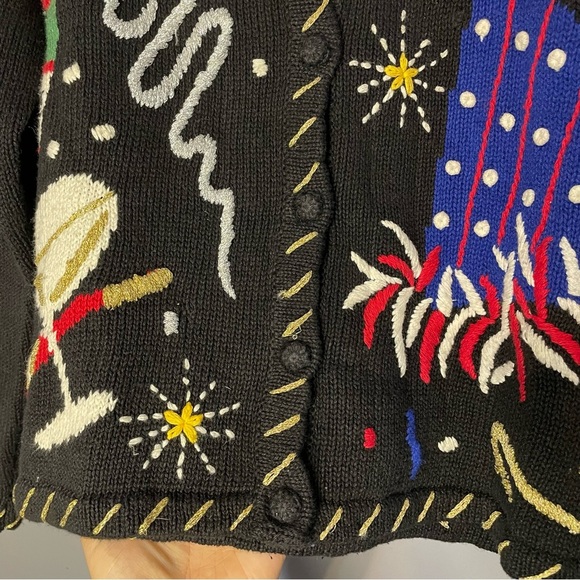 Ugly Holiday NYE Celebration Button Up Cardigan Sweater - Picture 6 of 7